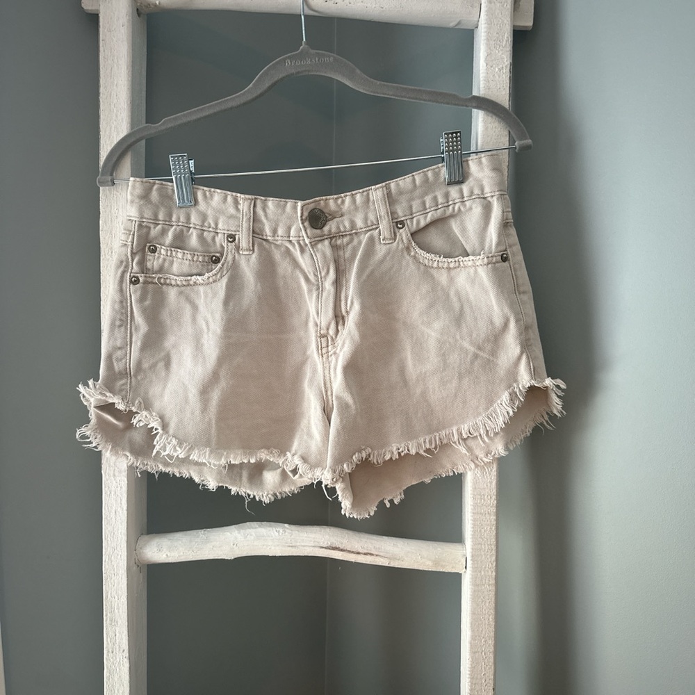 Free People Cream Jean Shorts Relaxed Fit